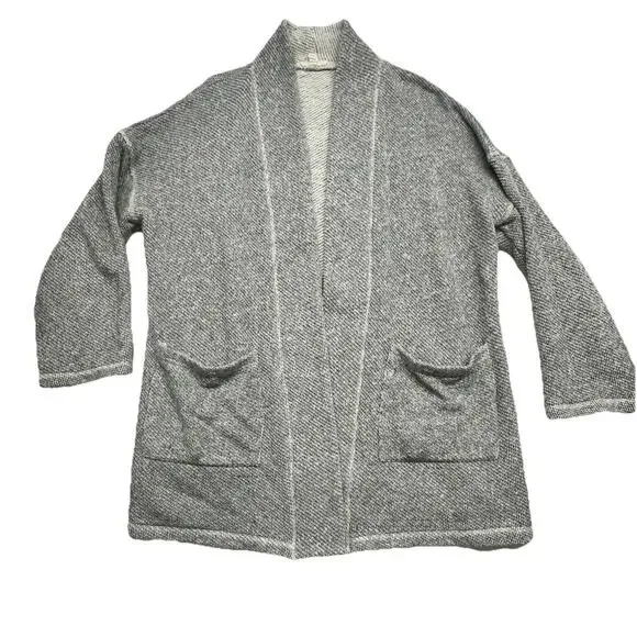 Eileen Fisher Size M Grey Heather Organic Cotton Terry Shawl Collar Jacket - Picture 2 of 8